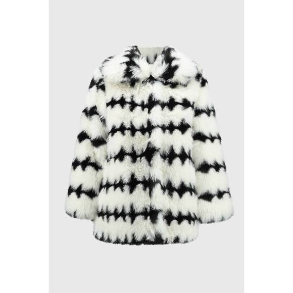 NEW JOSEPH RIBKOFF reversible faux fur coat in vanilla/black - Picture 6 of 6